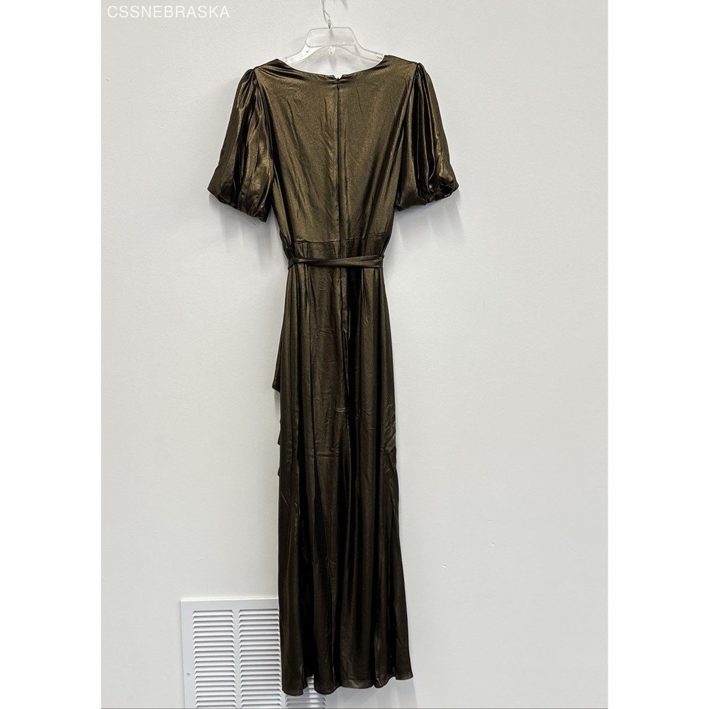 DKNY Gold/Brown NWT DKNY Women's Foil Chiffon Ruffle Skirt V-Neck Dress -Size 12 - Picture 9 of 9